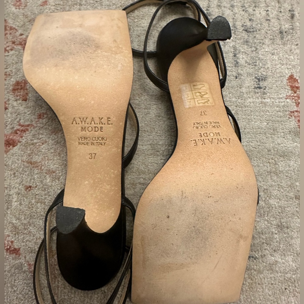 A.w.a.k.e mode asymmetric strap square toe leather heeled sandals- size 37 - Picture 3 of 8